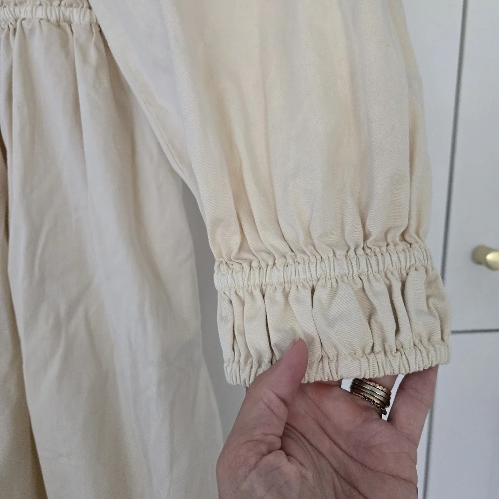 NWT Long-Sleeve Smocked-Waist Midi Dress Lightweight Chino Khaki Size XS NEW - Picture 6 of 13